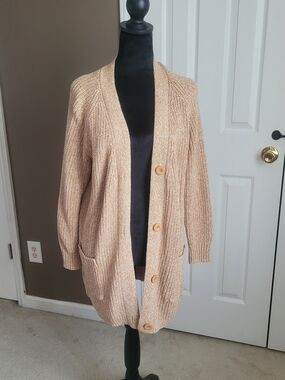 Woman Within Tan Button-Front Open Cardigan